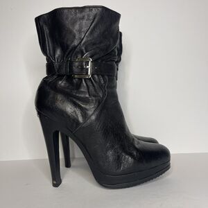 Michael Kors Black Boots Women's Sz 6M Slouchy Mid Calf Leather Lined Side Zip